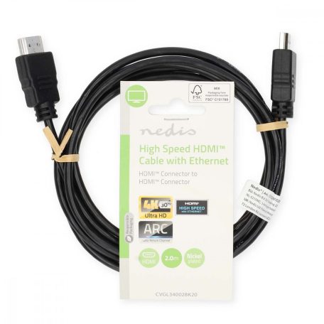 Nagy Sebességű HDMI ™ kábel Ethernet | HDMI™ Csatlakozó | HDMI™ Csatlakozó | 4K@30Hz | ARC | 10.2 Gbps | 2.00 m | Kerek | PVC | Fekete | Label