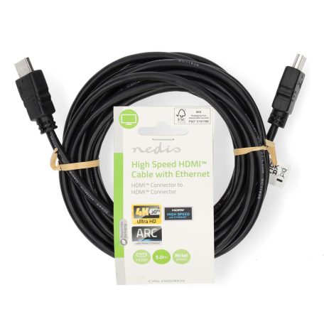 Nagy Sebességű HDMI ™ kábel Ethernet | HDMI™ Csatlakozó | HDMI™ Csatlakozó | 4K@30Hz | ARC | 10.2 Gbps | 5.00 m | Kerek | PVC | Fekete | Label