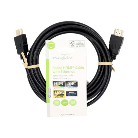 Premium Nagysebességű HDMI ™ kábel Ethernet | HDMI™ Csatlakozó | HDMI™ Csatlakozó | 4K@60Hz | 18 Gbps | 3.00 m | Kerek | PVC | Fekete | Label