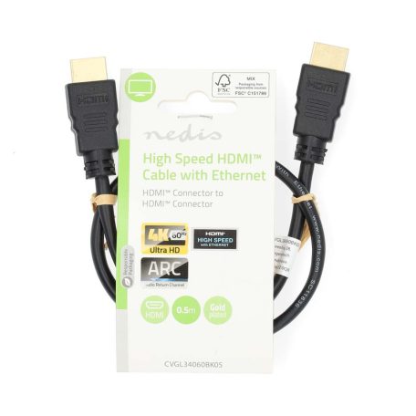 Nagy Sebességű HDMI ™ kábel Ethernet | HDMI™ Csatlakozó | HDMI™ Csatlakozó | 4K@60Hz | ARC | 18 Gbps | 0.50 m | Kerek | PVC | Fekete | Label