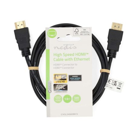 Nagy Sebességű HDMI ™ kábel Ethernet | HDMI™ Csatlakozó | HDMI™ Csatlakozó | 4K@60Hz | ARC | 18 Gbps | 1.50 m | Kerek | PVC | Fekete | Label