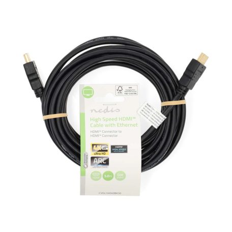 Nagy Sebességű HDMI ™ kábel Ethernet | HDMI™ Csatlakozó | HDMI™ Csatlakozó | 4K@60Hz | ARC | 18 Gbps | 5.00 m | Kerek | PVC | Fekete | Label
