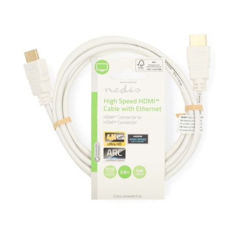 Nagy Sebességű HDMI ™ kábel Ethernet | HDMI™ Csatlakozó | HDMI™ Csatlakozó | 4K@60Hz | ARC | 18 Gbps | 2.00 m | Kerek | PVC | Fehér | Label