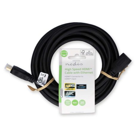 Nagy Sebességű HDMI ™ kábel Ethernet | HDMI™ Csatlakozó | HDMI™ Kimenet | 4K@30Hz | 10.2 Gbps | 5.00 m | Kerek | PVC | Fekete | Label