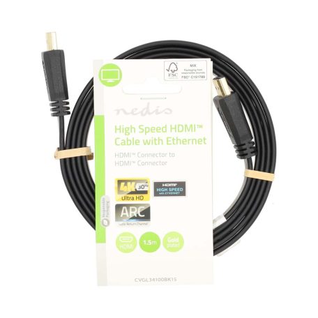 Nagy Sebességű HDMI ™ kábel Ethernet | HDMI™ Csatlakozó | HDMI™ Csatlakozó | 4K@30Hz | 10.2 Gbps | 1.50 m | Lapos | PVC | Fekete | Label