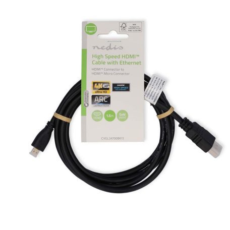 Nagy Sebességű HDMI ™ kábel Ethernet | HDMI™ Csatlakozó | HDMI™ Micro Csatlakozó | 4K@30Hz | 10.2 Gbps | 1.50 m | Kerek | PVC | Fekete | Label