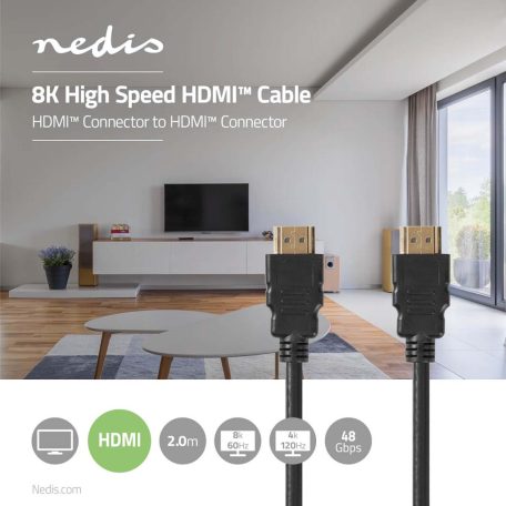 Ultra High Speed ​​HDMI ™ kábel | HDMI™ Csatlakozó | HDMI™ Csatlakozó | 8K@60Hz | 48 Gbps | 2.00 m | Kerek | 6.5 mm | Fekete | Label