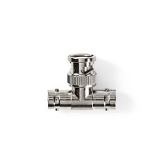   BNC adapter | BNC Dugasz | 2 db BNC-aljzat | Nikkelezett | 50 Ohm | T elosztó | Fém | Ezüst | 10 db | Műanyag Zacskó