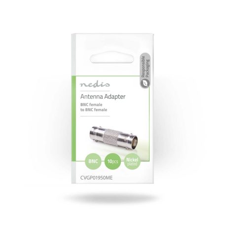 BNC adapter | BNC Aljzat | BNC Aljzat | Nikkelezett | 50 Ohm | Egyenes | Fém | Ezüst | 10 db | Boríték