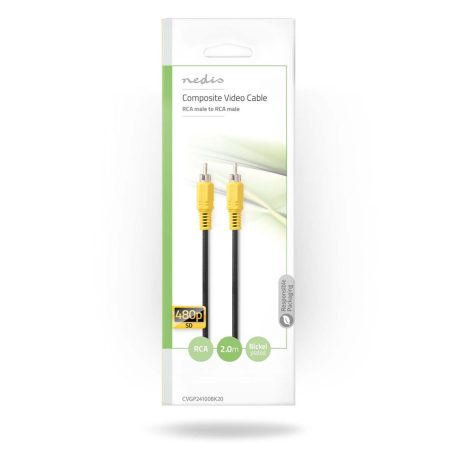 Kompozit Video kábel | RCA Dugasz | RCA Dugasz | Nikkelezett | 480p | 2.00 m | Kerek | PVC | Fekete | Boríték