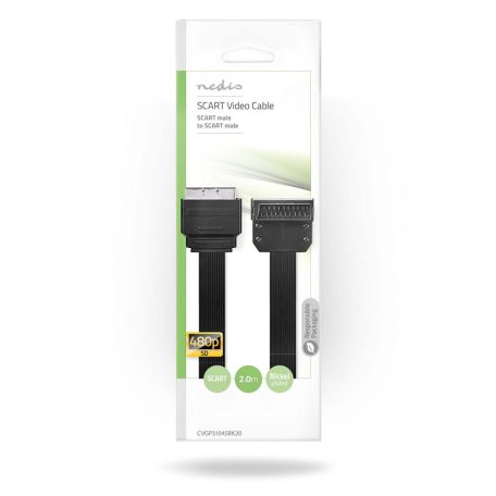 SCART kábel | SCART Dugasz | SCART Dugasz | Nikkelezett | 480p | 2.00 m | Lapos | PVC | Fekete | Boríték