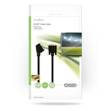 SCART kábel | SCART Dugasz | VGA Aljzat | Nikkelezett | 480p | 2.00 m | Kerek | PVC | Fekete | Boríték