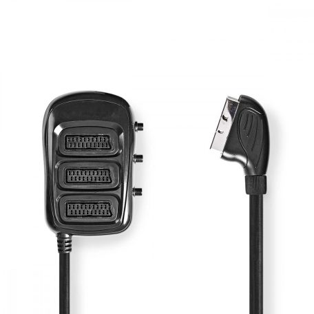 SCART Switchbox | SCART Dugasz | 3x SCART Aljzat | Nikkelezett | Maximális felbontás: 1024x576 | 0.50 m | Kerek | PVC | Fekete | Boríték