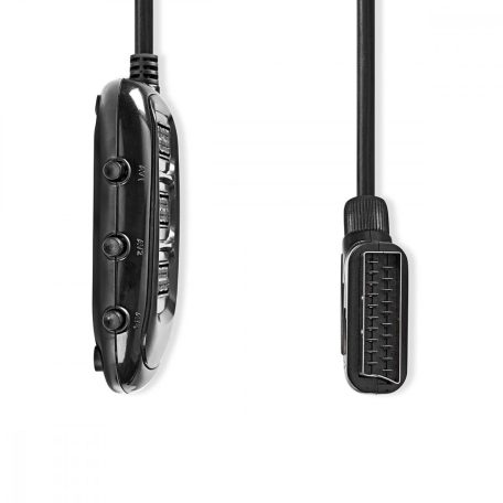 SCART Switchbox | SCART Dugasz | 3x SCART Aljzat | Nikkelezett | Maximális felbontás: 1024x576 | 0.50 m | Kerek | PVC | Fekete | Boríték