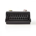 SCART adapter | SCART Dugasz | S-Video Female / SCART Aljzat / 3x RCA Aljzat | Nikkelezett | Kapcsolható | ABS | Fekete | 1 db | Műanyag Zacskó