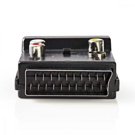 SCART adapter | SCART Dugasz | S-Video Female / SCART Aljzat / 3x RCA Aljzat | Nikkelezett | Kapcsolható | ABS | Fekete | 1 db | Műanyag Zacskó