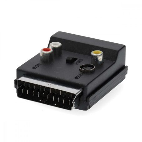 SCART adapter | SCART Dugasz | S-Video Female / SCART Aljzat / 3x RCA Aljzat | Nikkelezett | Kapcsolható | ABS | Fekete | 1 db | Műanyag Zacskó