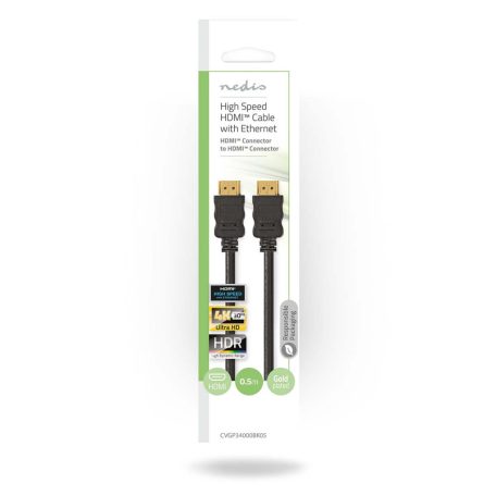 Nagy Sebességű HDMI ™ kábel Ethernet | HDMI™ Csatlakozó | HDMI™ Csatlakozó | 4K@30Hz | ARC | 10.2 Gbps | 0.50 m | Kerek | PVC | Fekete | Boríték
