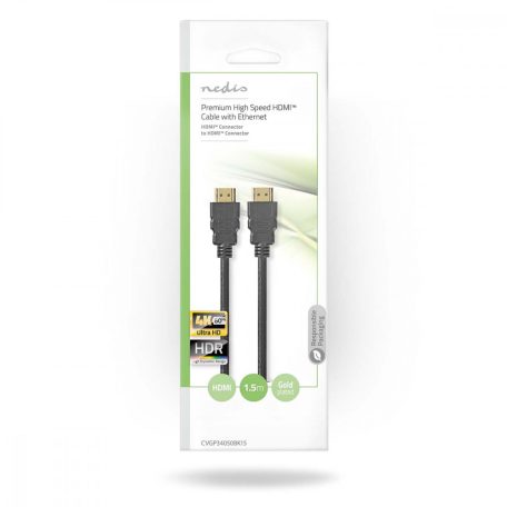 Premium Nagysebességű HDMI ™ kábel Ethernet | HDMI™ Csatlakozó | HDMI™ Csatlakozó | 4K@60Hz | 18 Gbps | 1.50 m | Kerek | PVC | Fekete | Műanyag Zacskó