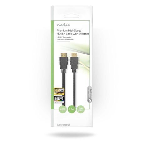Premium Nagysebességű HDMI ™ kábel Ethernet | HDMI™ Csatlakozó | HDMI™ Csatlakozó | 4K@60Hz | 18 Gbps | 2.00 m | Kerek | PVC | Fekete | Boríték