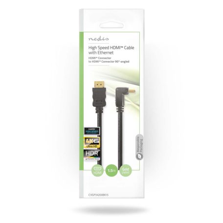 Nagy Sebességű HDMI ™ kábel Ethernet | HDMI™ Csatlakozó | HDMI™ Csatlakozó | 4K@30Hz | 10.2 Gbps | 1.50 m | Kerek | PVC | Fekete | Boríték