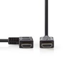 Nagy Sebességű HDMI ™ kábel Ethernet | Bal Hooked HDMI ™ csatlakozó | HDMI™ Csatlakozó | 4K@30Hz | 10.2 Gbps | 1.50 m | Kerek | PVC | Fekete | Boríték