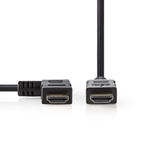 Nagy Sebességű HDMI ™ kábel Ethernet | Bal Hooked HDMI ™ csatlakozó | HDMI™ Csatlakozó | 4K@30Hz | 10.2 Gbps | 1.50 m | Kerek | PVC | Fekete | Boríték