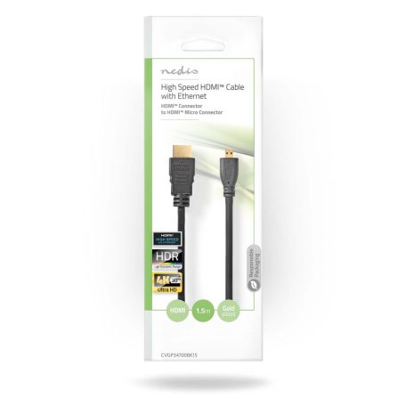 Nagy Sebességű HDMI ™ kábel Ethernet | HDMI™ Csatlakozó | HDMI™ Micro Csatlakozó | 4K@30Hz | 10.2 Gbps | 1.50 m | Kerek | PVC | Fekete | Boríték