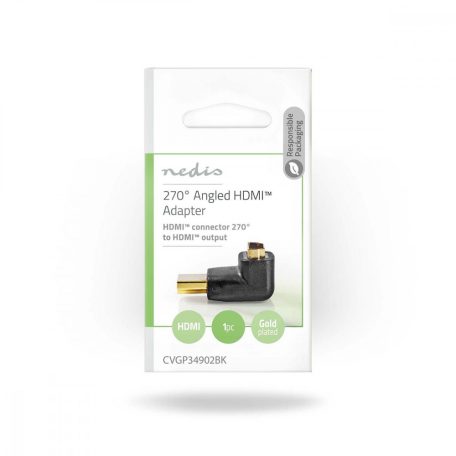 HDMI™ adapter | HDMI™ Csatlakozó | HDMI™ Aljzat | Aranyozott | Könyök 270 ° | ABS | Fekete | 1 db | Műanyag Zacskó