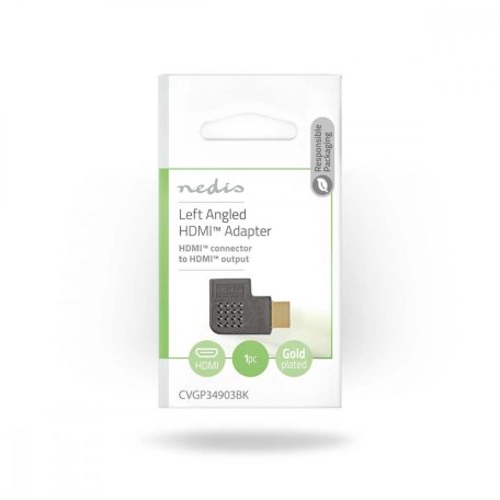 HDMI™ adapter | HDMI™ Csatlakozó | HDMI™ Aljzat | Aranyozott | Bal Könyök | ABS | Fekete | 1 db | Boríték