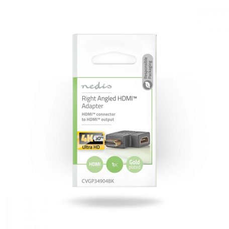 HDMI™ adapter | HDMI™ Csatlakozó | HDMI™ Kimenet | Aranyozott | Jobb Könyök | ABS | Fekete | 1 db | Műanyag Zacskó