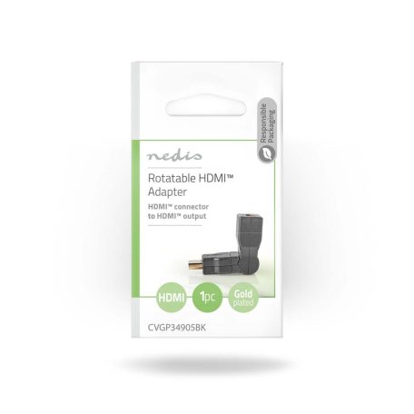 HDMI™ adapter | HDMI™ Csatlakozó | HDMI™ Kimenet | Aranyozott | Forgó | ABS | Fekete | 1 db | Boríték