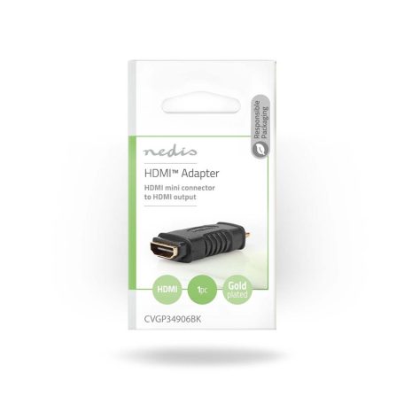 HDMI™ adapter | HDMI™ Mini Csatlakozó | HDMI™ Kimenet | Aranyozott | Egyenes | ABS | Fekete | 1 db | Műanyag Zacskó