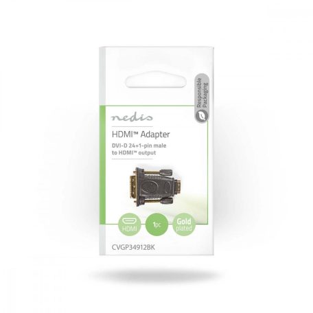 HDMI™ adapter | DVI-D 24+1-Érintkezős Dugasz | HDMI™ Aljzat | Aranyozott | Egyenes | ABS | Fekete | 1 db | Műanyag Zacskó