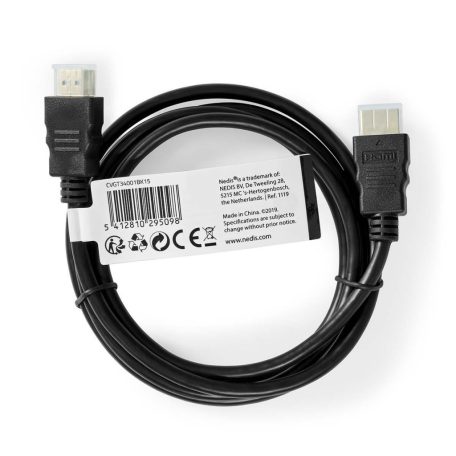 Nagy Sebességű HDMI ™ kábel Ethernet | HDMI™ Csatlakozó | HDMI™ Csatlakozó | 1080p@60Hz | 10.2 Gbps | 1.50 m | Kerek | PVC | Fekete | Papírfüles