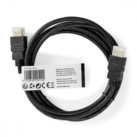 Nagy Sebességű HDMI ™ kábel Ethernet | HDMI™ Csatlakozó | HDMI™ Csatlakozó | 1080p@60Hz | 10.2 Gbps | 2.00 m | Kerek | PVC | Fekete | Papírfüles