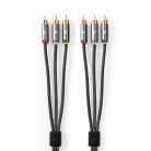 Kompozit Video kábel | 3x RCA Dugasz | 3x RCA Dugasz | Aranyozott | 480p | 2.00 m | Kerek | Pamut | Antracit / Gun Metal Szürke | Ablakos Fedő Doboz