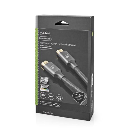 Nagy Sebességű HDMI ™ kábel Ethernet | HDMI™ Csatlakozó | HDMI™ Csatlakozó | 4K@60Hz | ARC | 18 Gbps | 3.00 m | Kerek | Pamut | Gun Metal Szürke | Ablakos Fedő Doboz