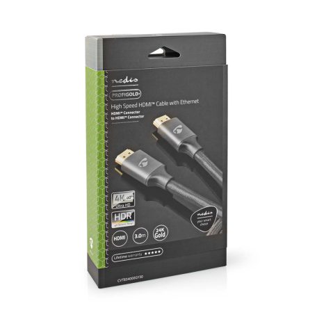 Nagy Sebességű HDMI ™ kábel Ethernet | HDMI™ Csatlakozó | HDMI™ Csatlakozó | 4K@60Hz | ARC | 18 Gbps | 3.00 m | Kerek | Pamut | Gun Metal Szürke | Ablakos Fedő Doboz