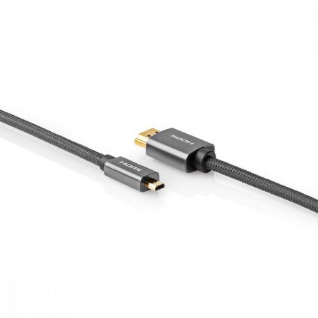 Nagy Sebességű HDMI ™ kábel Ethernet | HDMI™ Csatlakozó | HDMI™ Micro Csatlakozó | 4K@60Hz | 18 Gbps | 2.00 m | Kerek | Pamut | Antracit / Gun Metal Szürke | Ablakos Fedő Doboz