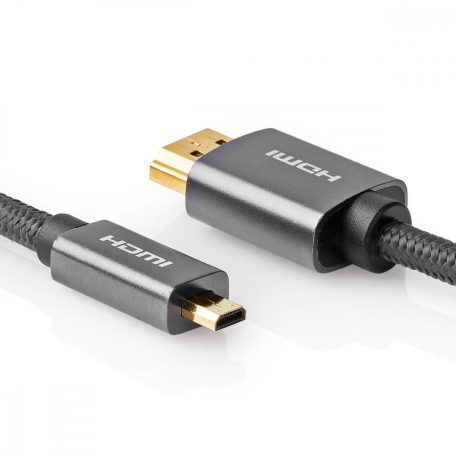 Nagy Sebességű HDMI ™ kábel Ethernet | HDMI™ Csatlakozó | HDMI™ Micro Csatlakozó | 4K@60Hz | 18 Gbps | 2.00 m | Kerek | Pamut | Antracit / Gun Metal Szürke | Ablakos Fedő Doboz