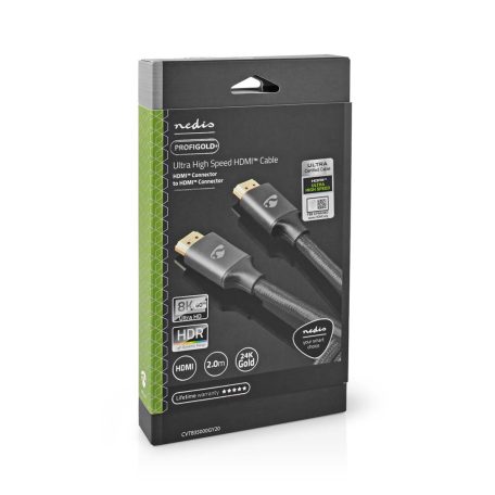 Ultra High Speed ​​HDMI ™ kábel | HDMI™ Csatlakozó | HDMI™ Csatlakozó | 8K@60Hz | 48 Gbps | 2.00 m | Kerek | 6.3 mm | Antracit / Gun Metal Szürke | Ablakos Fedő Doboz