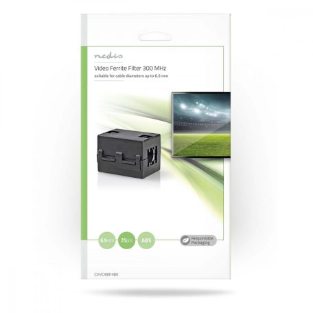 ferritszűrős | 6.50 mm | ABS | Fekete | 25 db | Műanyag Zacskó