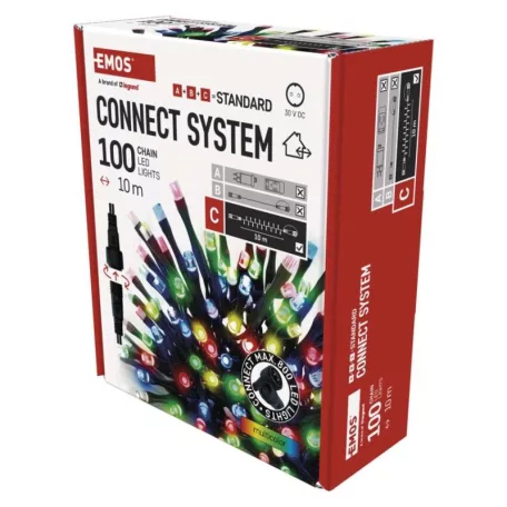 Standard LED sorolható karácsonyi füzér, 10 m, kültéri és beltéri, többszínű