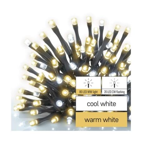 Standard LED sorolható karácsonyi füzér, villogó, 10 m, kültéri, meleg/hideg fehér