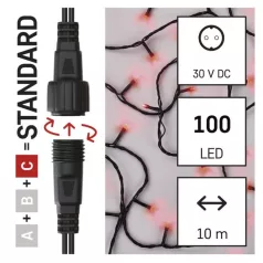   Standard LED sorolható karácsonyi füzér, 10 m, kültéri és beltéri, piros