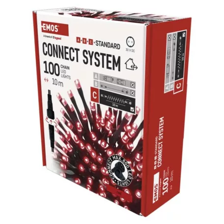 Standard LED sorolható karácsonyi füzér, 10 m, kültéri és beltéri, piros