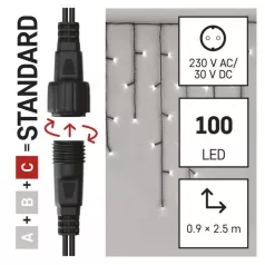   Standard LED sorolható karácsonyi füzér – jégcsapok, 2,5 m, kültéri, hideg fehér
