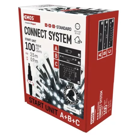 EMOS CNT Kezdő készlet – jégcsapok 2,5m 100LED IP44 12W, hideg fehér, időz.