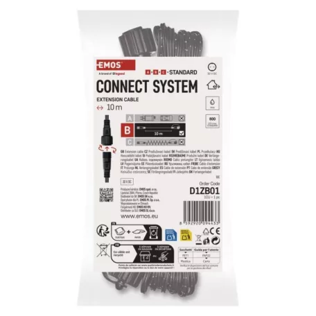 Hosszabbító kábel sorolható Standard fényfüzérekhez, fekete, 10 m, kültéri és beltéri